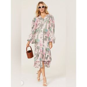 LoboRosa pink floral puffed sleeves dress